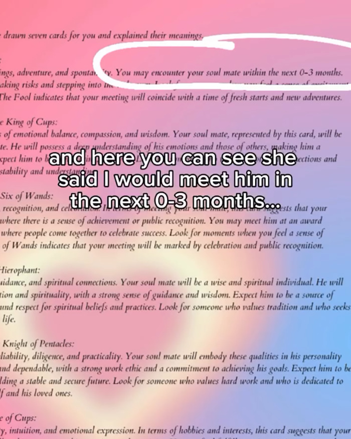 Psychic drawing with handwritten notes predicting meeting a soulmate within 0-3 months on a colorful background. Psychic drawing with handwritten notes predicting meeting a soulmate within 0-3 months on a colorful background.