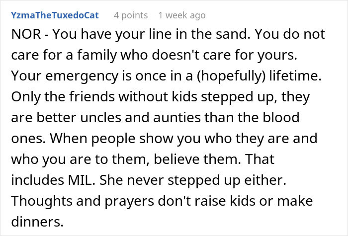Comment discussing lack of family support for a woman with two kids after surgery, expressing emotional struggles. Comment discussing lack of family support for a woman with two kids after surgery, expressing emotional struggles.