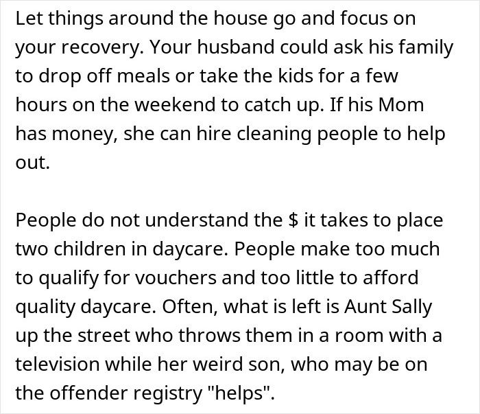 Woman with two kids lacks support after surgery, struggling with recovery and childcare challenges at home. Woman with two kids lacks support after surgery, struggling with recovery and childcare challenges at home.