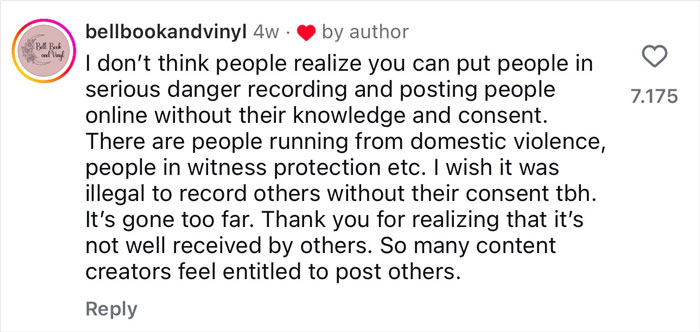 Comment discussing privacy concerns about recording and posting people without their consent, related to Meta glasses vacation regrets. Comment discussing privacy concerns about recording and posting people without their consent, related to Meta glasses vacation regrets.
