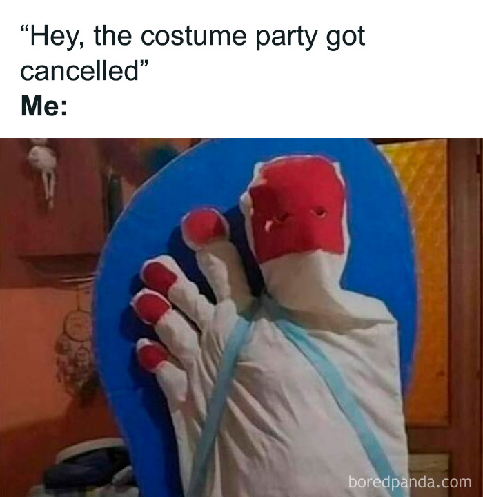 Funny meme of a person wearing a quirky toe costume with red-painted toes, showcasing randomly funny memes.
