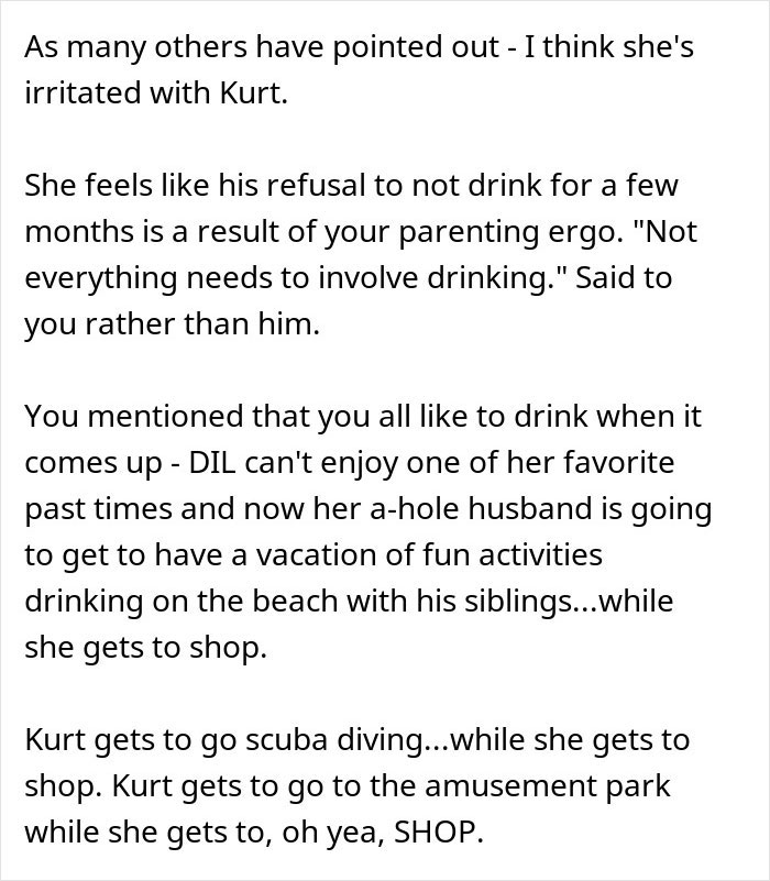 Text discussing MIL telling DIL the world doesn't revolve around her pregnancy after multiple complaints about lifestyle and activities.