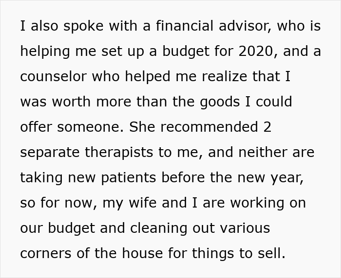 Father struggles to afford Christmas, seeks financial and emotional support while planning a budget and selling household items.