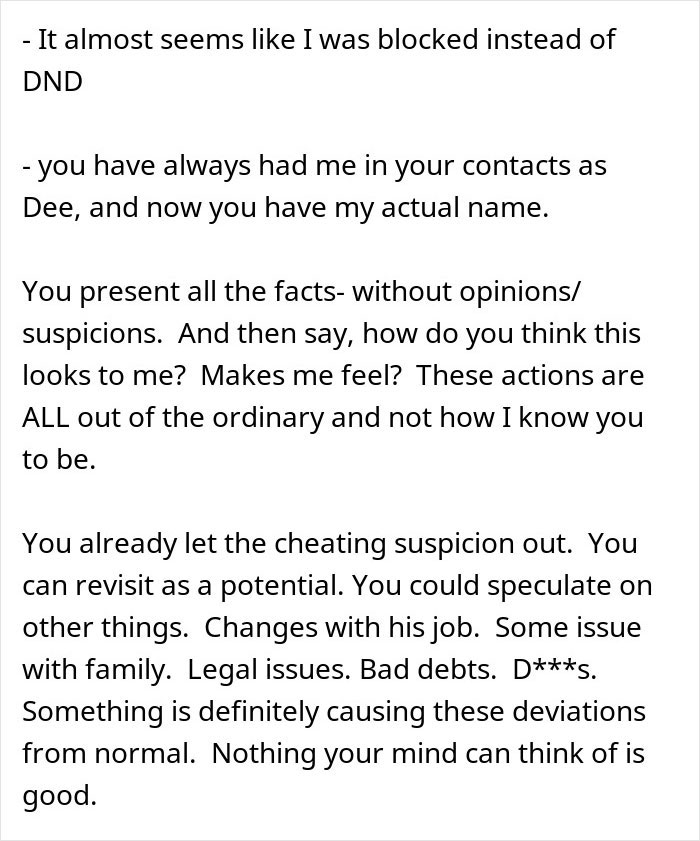 Text discussing a man's suspicious work trip causing his girlfriend to rethink their entire relationship due to unusual actions. Text discussing a man's suspicious work trip causing his girlfriend to rethink their entire relationship due to unusual actions.