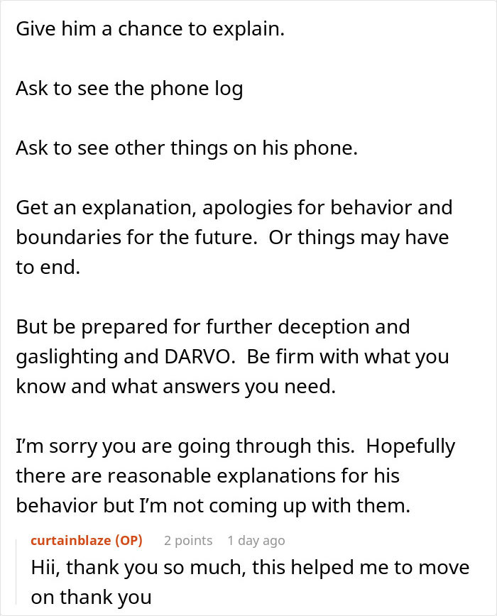 Text conversation advising caution and boundaries in response to a man’s suspicious work trip raising relationship doubts. Text conversation advising caution and boundaries in response to a man’s suspicious work trip raising relationship doubts.