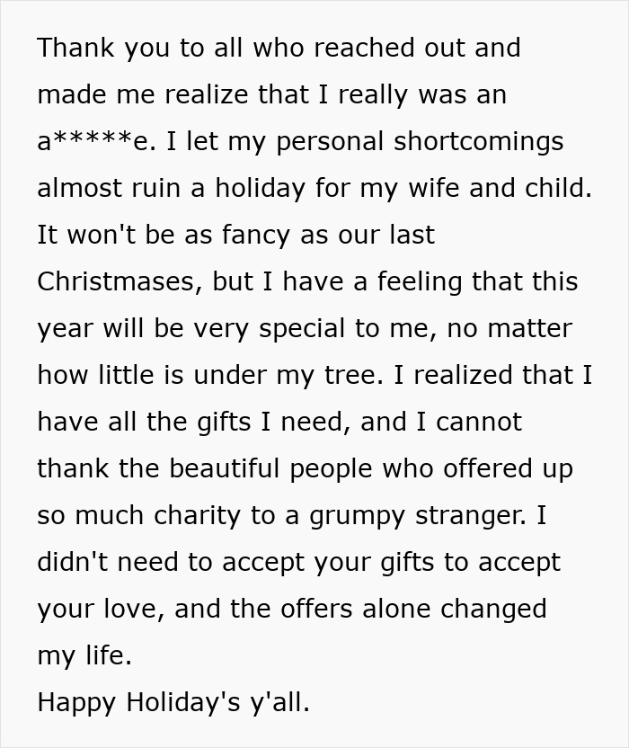 Alt text: Father reflects on canceling Christmas due to affordability but feels gratitude for love and charity this holiday season