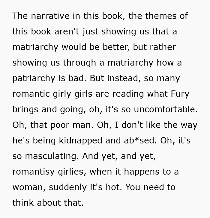 Excerpt discussing themes in romantasy books and controversial views on women who read romantasy novels.