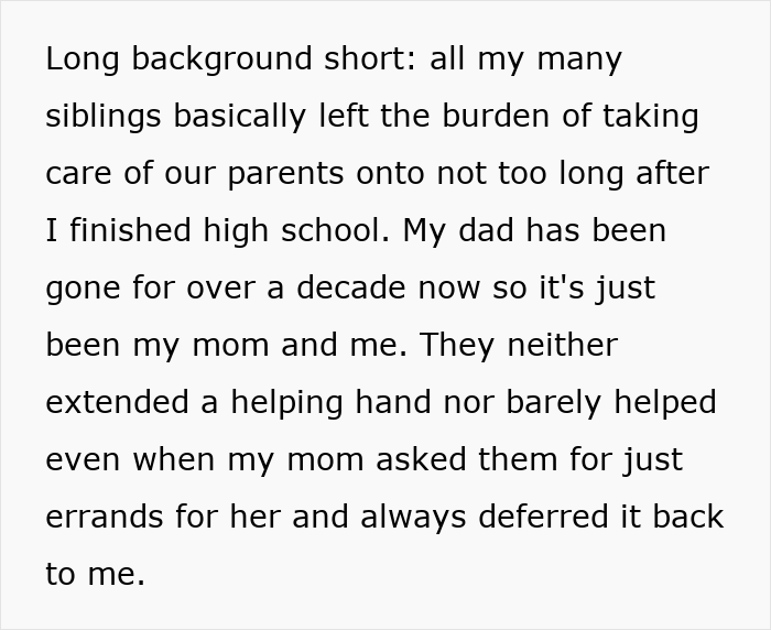 Text excerpt discussing family dynamics and cultural expectations around sister wedding money and caregiving roles.