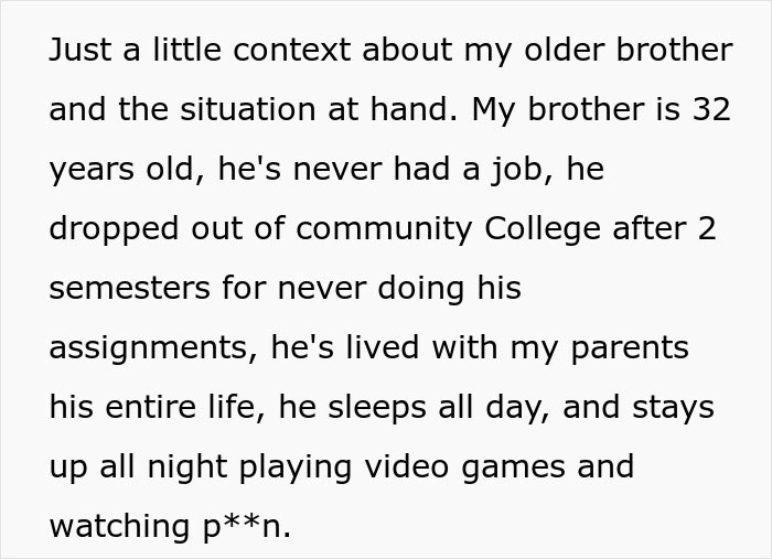 Text excerpt describing an autistic brother treated as a golden child by entitled parents despite his creepy behavior.