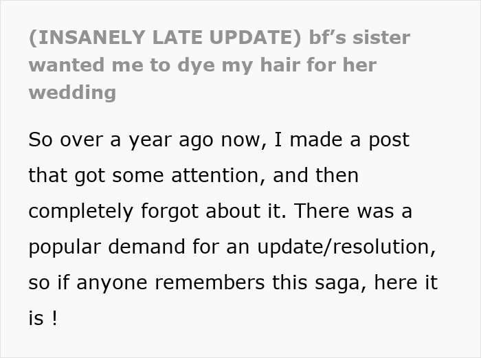 Ginger Woman Stunned After BF's Sis Wants Her To Dye Her Hair Black For The Wedding, Says No Way Ginger Woman Stunned After BF's Sis Wants Her To Dye Her Hair Black For The Wedding, Says No Way