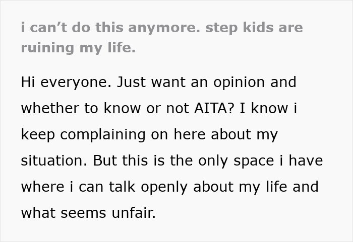 Woman expresses regret about marrying man with 4 kids, feeling stuck parenting stepchildren every weekend and overwhelmed. Woman expresses regret about marrying man with 4 kids, feeling stuck parenting stepchildren every weekend and overwhelmed.