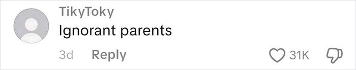 Comment on social media post reading ignorant parents with 31K likes, related to frequent traveler flight experience. Comment on social media post reading ignorant parents with 31K likes, related to frequent traveler flight experience.