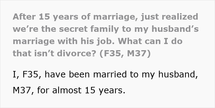 Woman shares struggles with husband who prioritizes work, pretending not to have a family, while she wants to stay in marriage.