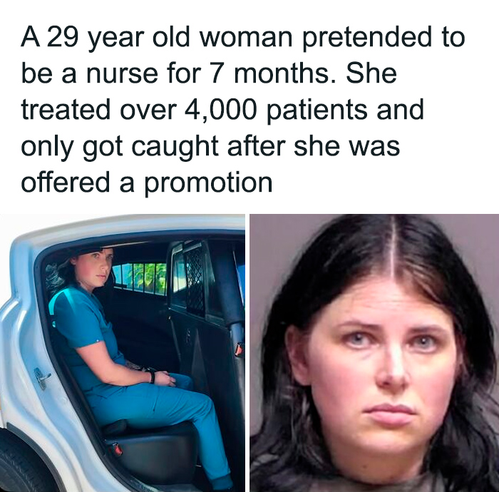 Alt text: Woman pretending to be nurse for months featured on IG page sharing daily facts and interesting stories with large followers.