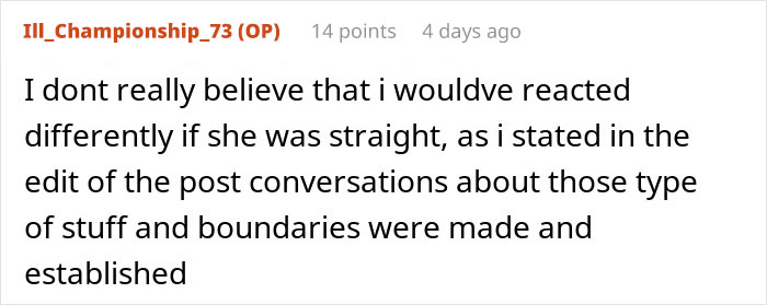 Screenshot of a forum comment discussing reactions to a girlfriend kissing another woman and relationship boundaries. Screenshot of a forum comment discussing reactions to a girlfriend kissing another woman and relationship boundaries.