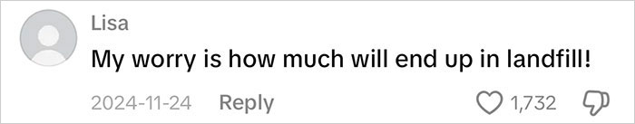 Comment expressing concern about the amount of gifts going to landfill in a viral mom consumerism backlash.