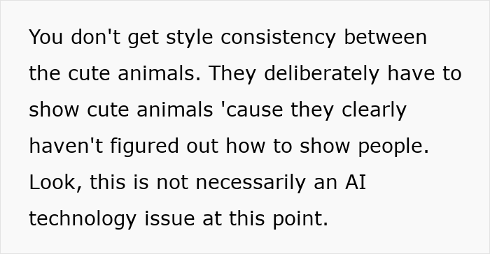 Text discussing Coca-Cola’s holiday commercial and AI challenges with style consistency in animals versus people.