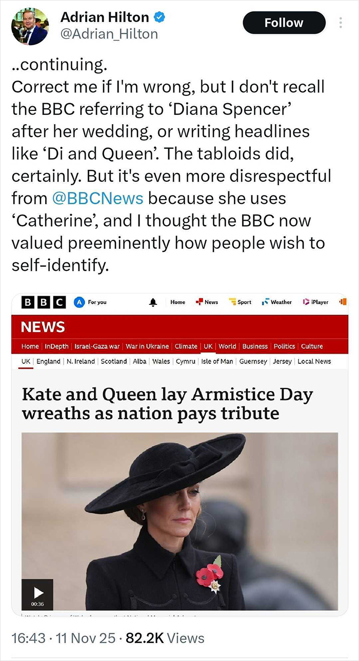 BBC News headline change after massive Princess Kate backlash showing Kate wearing a black hat and coat BBC News headline change after massive Princess Kate backlash showing Kate wearing a black hat and coat