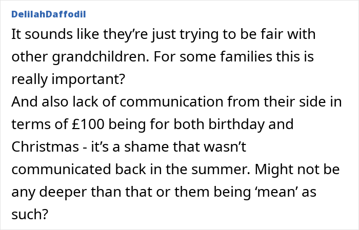 Comment discussing grandparents combining birthday and Christmas gift, and the mom feeling scammed by poor communication. Comment discussing grandparents combining birthday and Christmas gift, and the mom feeling scammed by poor communication.