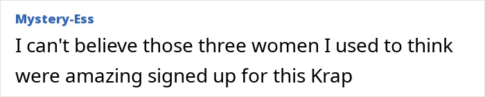Text post by user Mystery-Ess expressing disbelief about three women they once admired signing up for a painful All's Fair premiere with Kim Kardashian. Text post by user Mystery-Ess expressing disbelief about three women they once admired signing up for a painful All's Fair premiere with Kim Kardashian.
