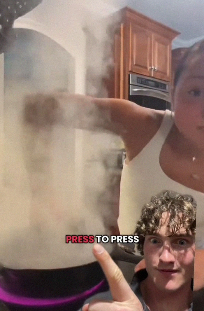 Person in kitchen with huge cloud of steam cooking wild American food creations that shocked internet users online. Person in kitchen with huge cloud of steam cooking wild American food creations that shocked internet users online.