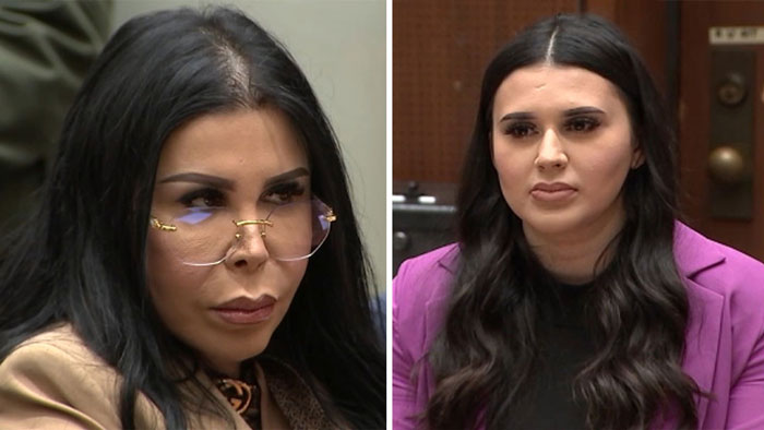 Two women in court, one wearing glasses, related to case of fake plastic surgeon and botched silicone injections. Two women in court, one wearing glasses, related to case of fake plastic surgeon and botched silicone injections.