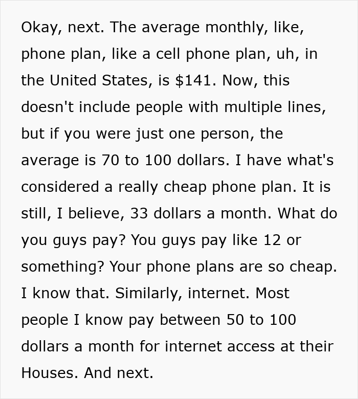 Text discussing average monthly phone and internet plan costs in the United States, relating to pay for ambulance rides. Text discussing average monthly phone and internet plan costs in the United States, relating to pay for ambulance rides.