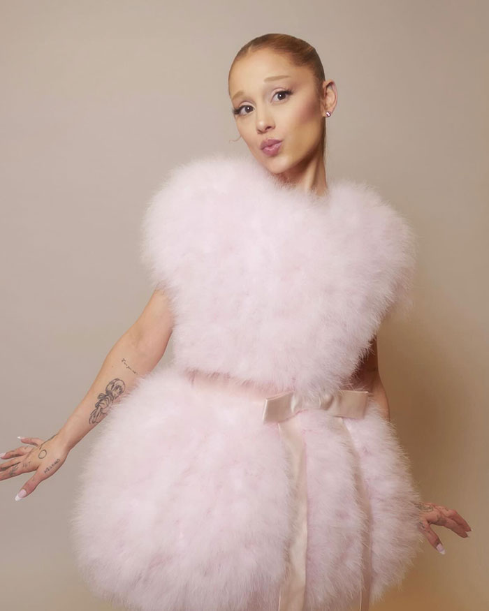 Ariana Grande posing in a fluffy light pink dress, showcasing her style amid home wrecking discussions. Ariana Grande posing in a fluffy light pink dress, showcasing her style amid home wrecking discussions.