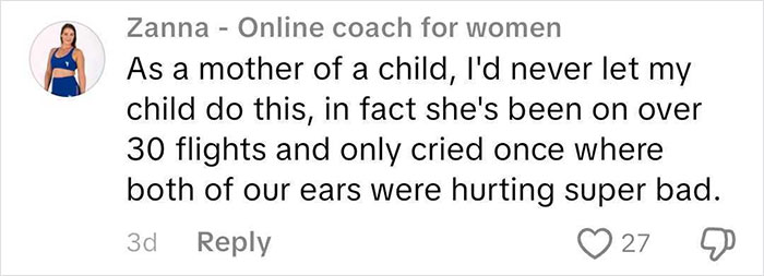 Comment from a frequent traveler about a child kicking on a flight, describing it as the worst experience. Comment from a frequent traveler about a child kicking on a flight, describing it as the worst experience.