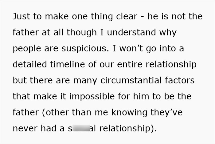 Text excerpt discussing doubts about paternity and feelings related to a partner’s birth support experience.