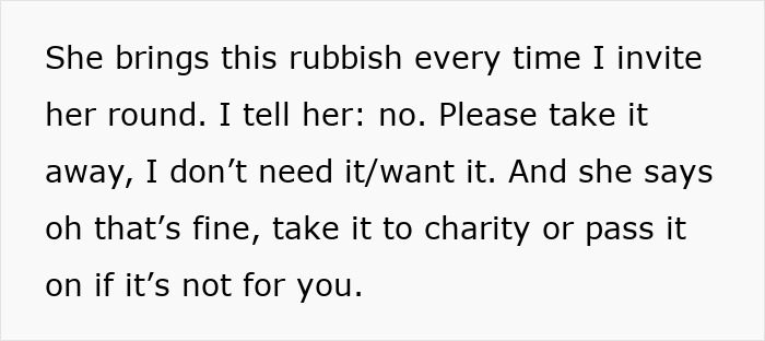 Text showing a disagreement about gifting broken stuff as a green practice, with one friend wanting it to stop. Text showing a disagreement about gifting broken stuff as a green practice, with one friend wanting it to stop.