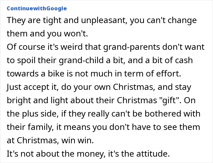 Text discussing grandparents combining birthday and Christmas gifts, with a mom feeling scammed about the gift approach. Text discussing grandparents combining birthday and Christmas gifts, with a mom feeling scammed about the gift approach.