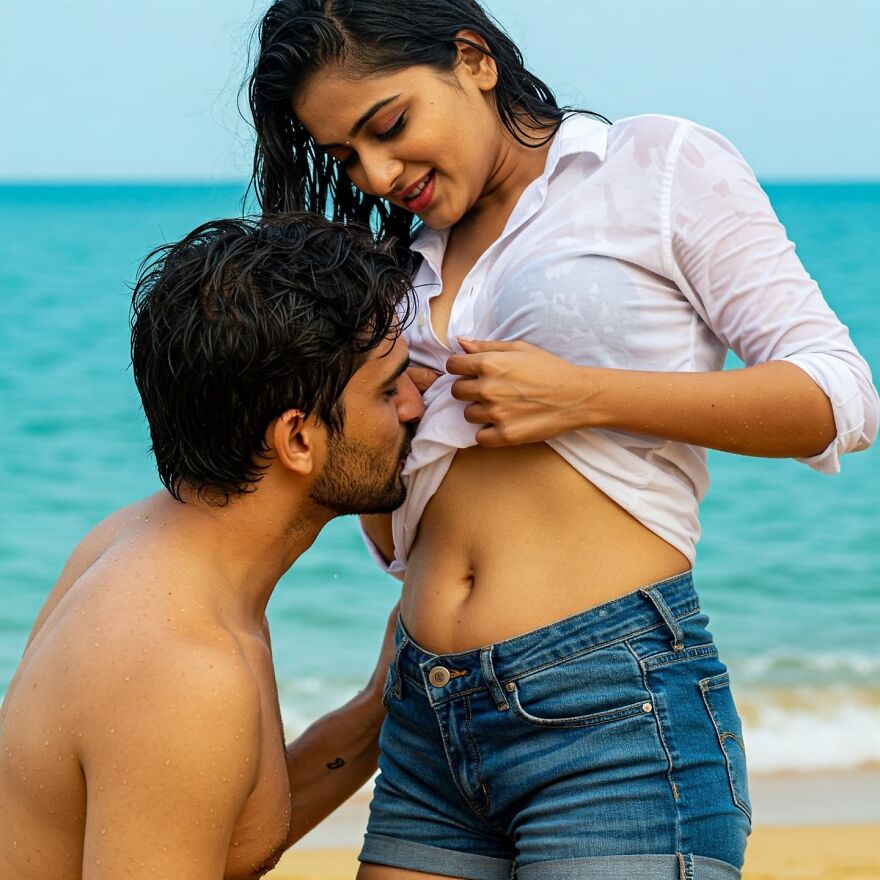 Couple sharing a tender moment by the beach, illustrating different types of kisses and their cultural significance.