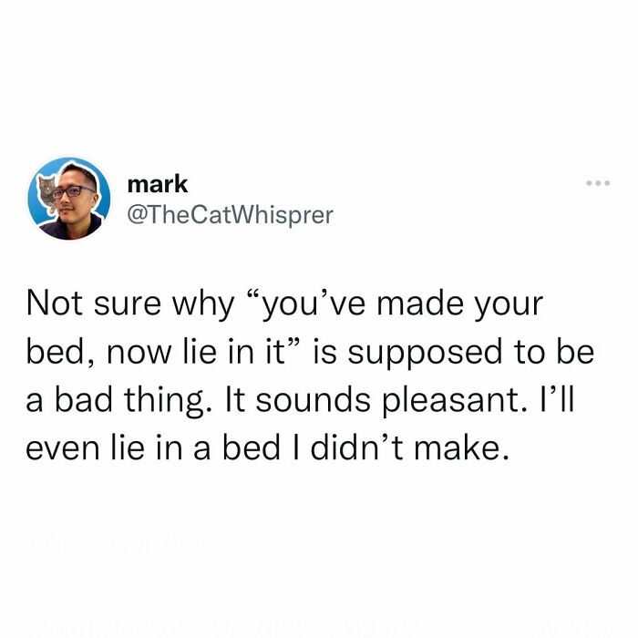 Parenting and marriage tweet humor about making your bed and enjoying life’s relatable moments.