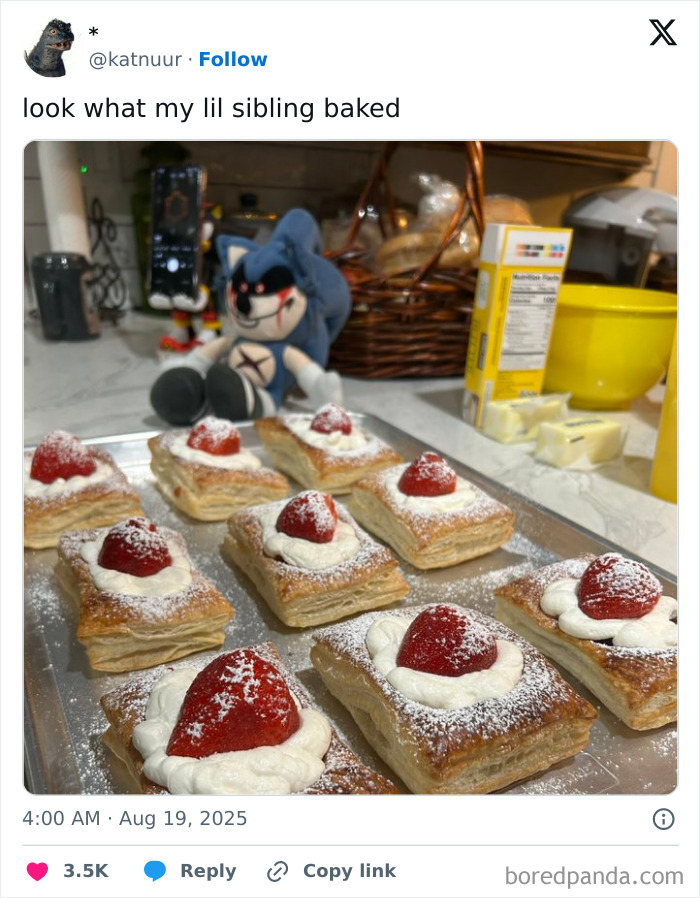 Tray of homemade strawberry pastries with cream, showcasing sibling gratitude through a thoughtful baked treat.