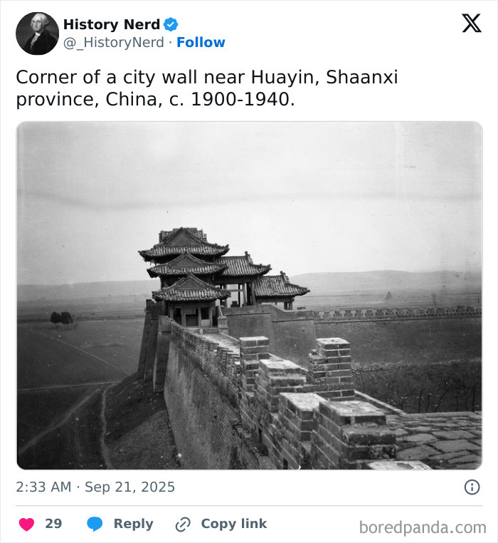 Corner of ancient city wall near Huayin, Shaanxi province China, historic rare and powerful photo from the past.
