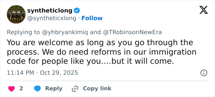 Twitter reply discussing immigration reforms in response to the world’s smartest man from South Korea seeking US asylum. Twitter reply discussing immigration reforms in response to the world’s smartest man from South Korea seeking US asylum.