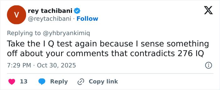 Twitter reply by user rey tachibani questioning the IQ claim of the self-proclaimed world's smartest man from South Korea. Twitter reply by user rey tachibani questioning the IQ claim of the self-proclaimed world's smartest man from South Korea.