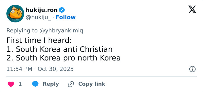 Tweet discussing South Korea's stance, related to controversy about the world’s smartest man seeking US asylum. Tweet discussing South Korea's stance, related to controversy about the world’s smartest man seeking US asylum.