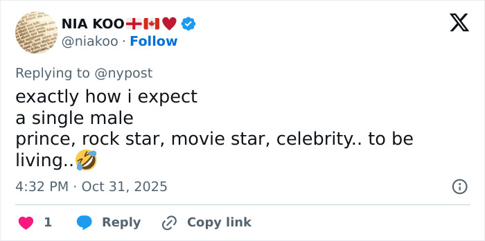 Tweet discussing a single male prince and celebrity status, related to Kate Middleton and Queen Camilla’s female touch influence.