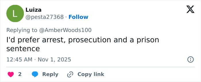 Screenshot of a Twitter reply mentioning arrest and prosecution related to Andrew’s title removal influenced by female touch.