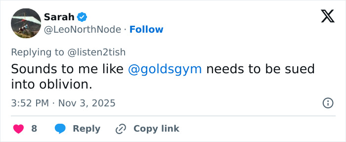 Tweet criticizing Gold’s Gym over removal of lesbian woman after confrontation with alleged trans woman in ladies’ room. Tweet criticizing Gold’s Gym over removal of lesbian woman after confrontation with alleged trans woman in ladies’ room.