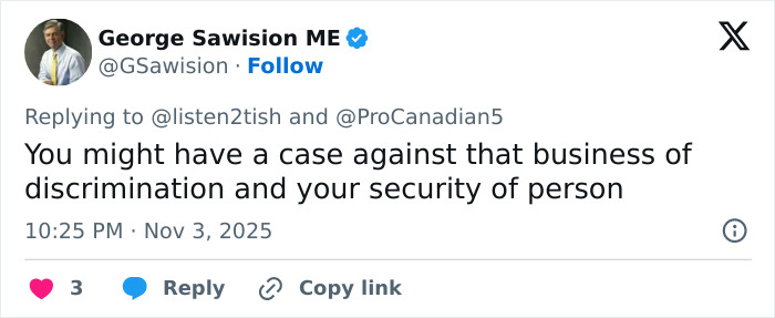 Screenshot of a tweet discussing discrimination and security of person related to lesbian removed from gym incident. Screenshot of a tweet discussing discrimination and security of person related to lesbian removed from gym incident.