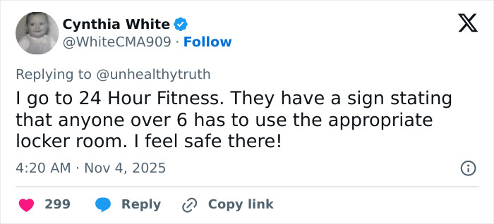 Tweet by Cynthia White responding to backlash as users speak out after lesbian confronted trans woman at Gold's Gym. Tweet by Cynthia White responding to backlash as users speak out after lesbian confronted trans woman at Gold's Gym.