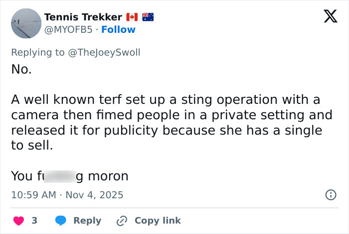 Tweet reply criticizing actions related to Gold’s Gym trans locker controversy sparking heated reactions online. Tweet reply criticizing actions related to Gold’s Gym trans locker controversy sparking heated reactions online.