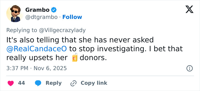 Tweet discussing Erika Kirk’s Fox interview and theories about the real culprit still being free and upsetting donors. Tweet discussing Erika Kirk’s Fox interview and theories about the real culprit still being free and upsetting donors.