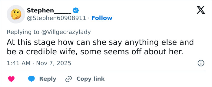 Tweet discussing Erika Kirk’s Fox interview and theories about the real culprit still being free.