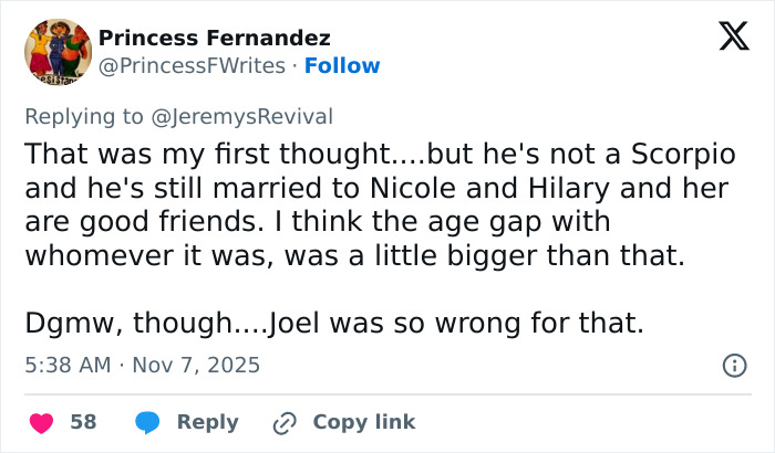 Tweet discussing Hilary Duff’s 2000s age-gap relationship controversy with Joel Madden at 16 sparking renewed outrage.