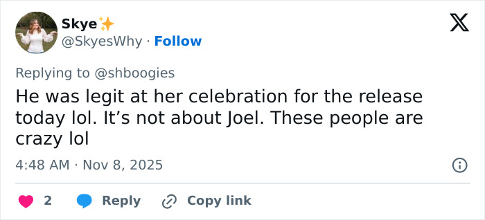 Tweet comment from Skye about Hilary Duff’s new song sparking outrage over her 2000s age-gap relationship with Joel Madden.