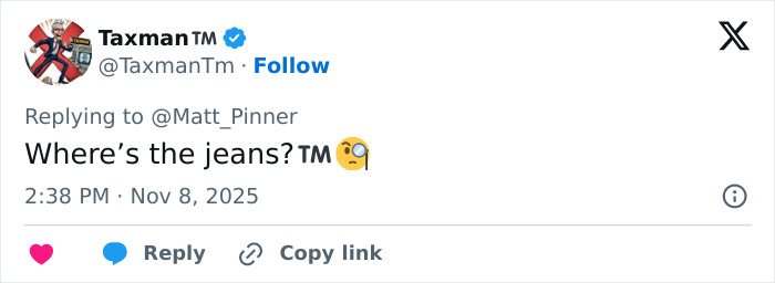 Screenshot of a tweet replying with Where’s the jeans, part of Sydney Sweeney elevator tweet memes online. Screenshot of a tweet replying with Where’s the jeans, part of Sydney Sweeney elevator tweet memes online.